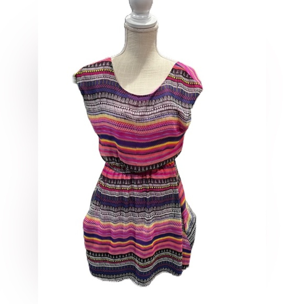 Buttons Womens Large Multicolor Striped Women's Dress